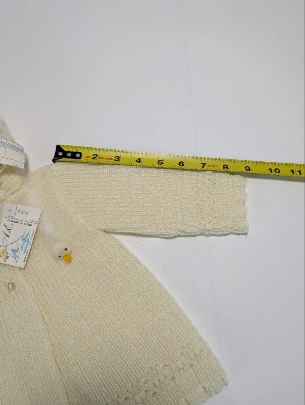 Vintage All-Mine Cream-Colored Knit Hooded Baby Coat & Booties with Duck Accents